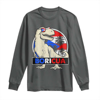 Funny Boricua Dinosaur Dino Puerto Rican Flag Hispanic Heritage Long Sleeve Shirt - Wonder Print Shop