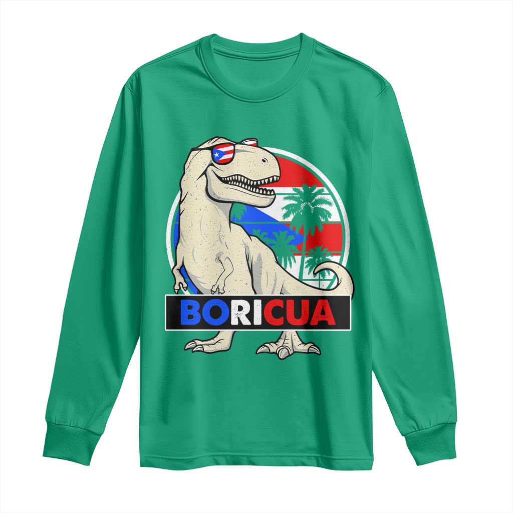 Funny Boricua Dinosaur Dino Puerto Rican Flag Hispanic Heritage Long Sleeve Shirt - Wonder Print Shop