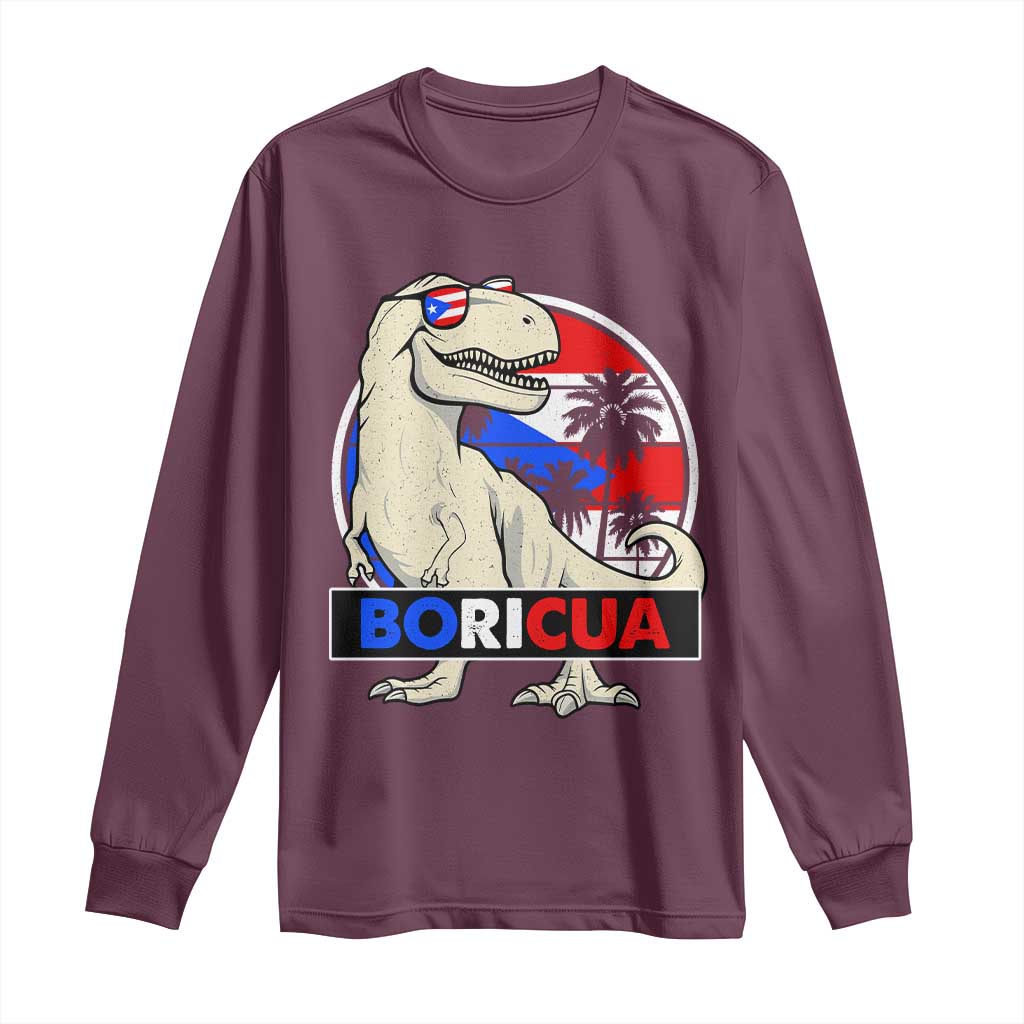 Funny Boricua Dinosaur Dino Puerto Rican Flag Hispanic Heritage Long Sleeve Shirt - Wonder Print Shop