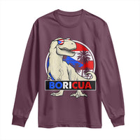 Funny Boricua Dinosaur Dino Puerto Rican Flag Hispanic Heritage Long Sleeve Shirt - Wonder Print Shop