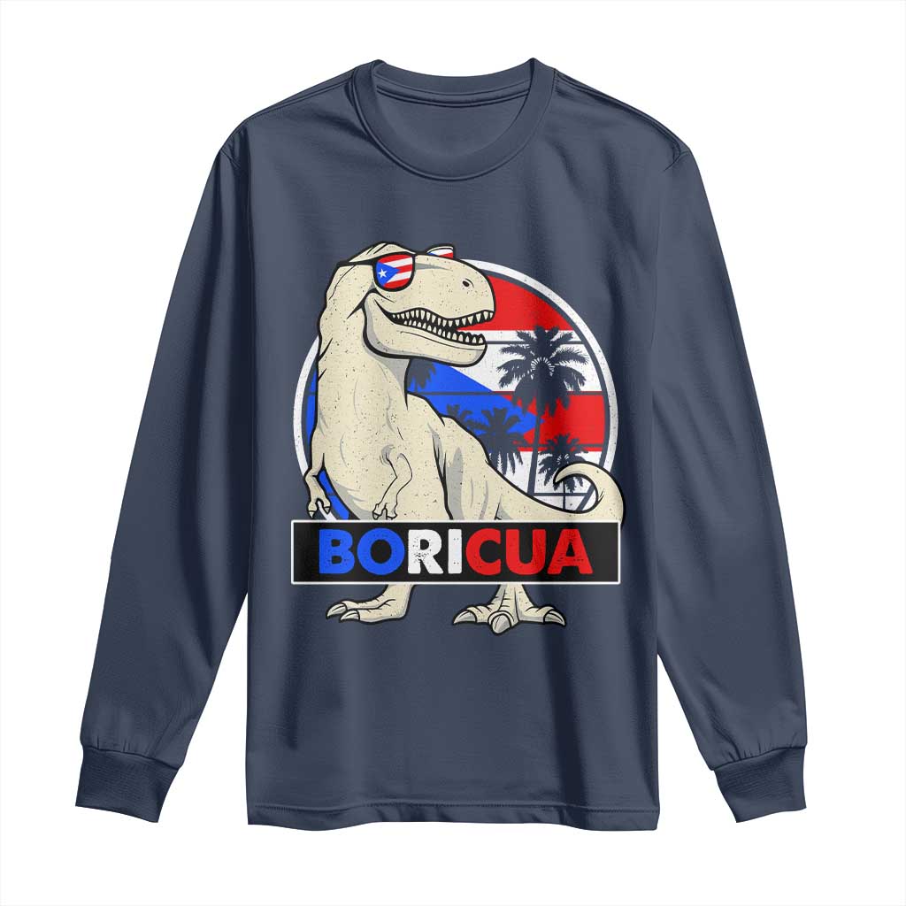 Funny Boricua Dinosaur Dino Puerto Rican Flag Hispanic Heritage Long Sleeve Shirt - Wonder Print Shop