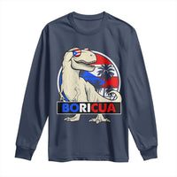 Funny Boricua Dinosaur Dino Puerto Rican Flag Hispanic Heritage Long Sleeve Shirt - Wonder Print Shop