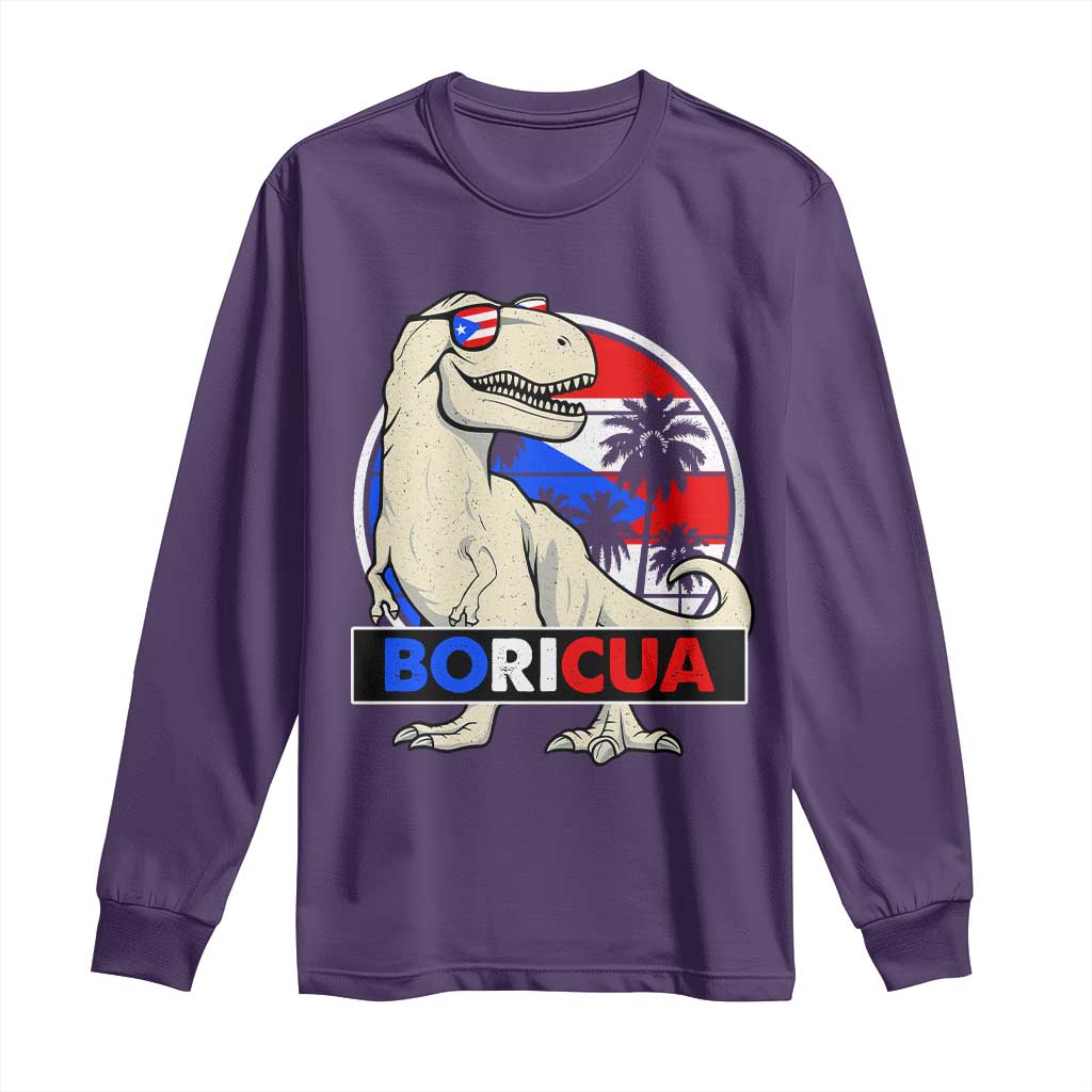Funny Boricua Dinosaur Dino Puerto Rican Flag Hispanic Heritage Long Sleeve Shirt - Wonder Print Shop