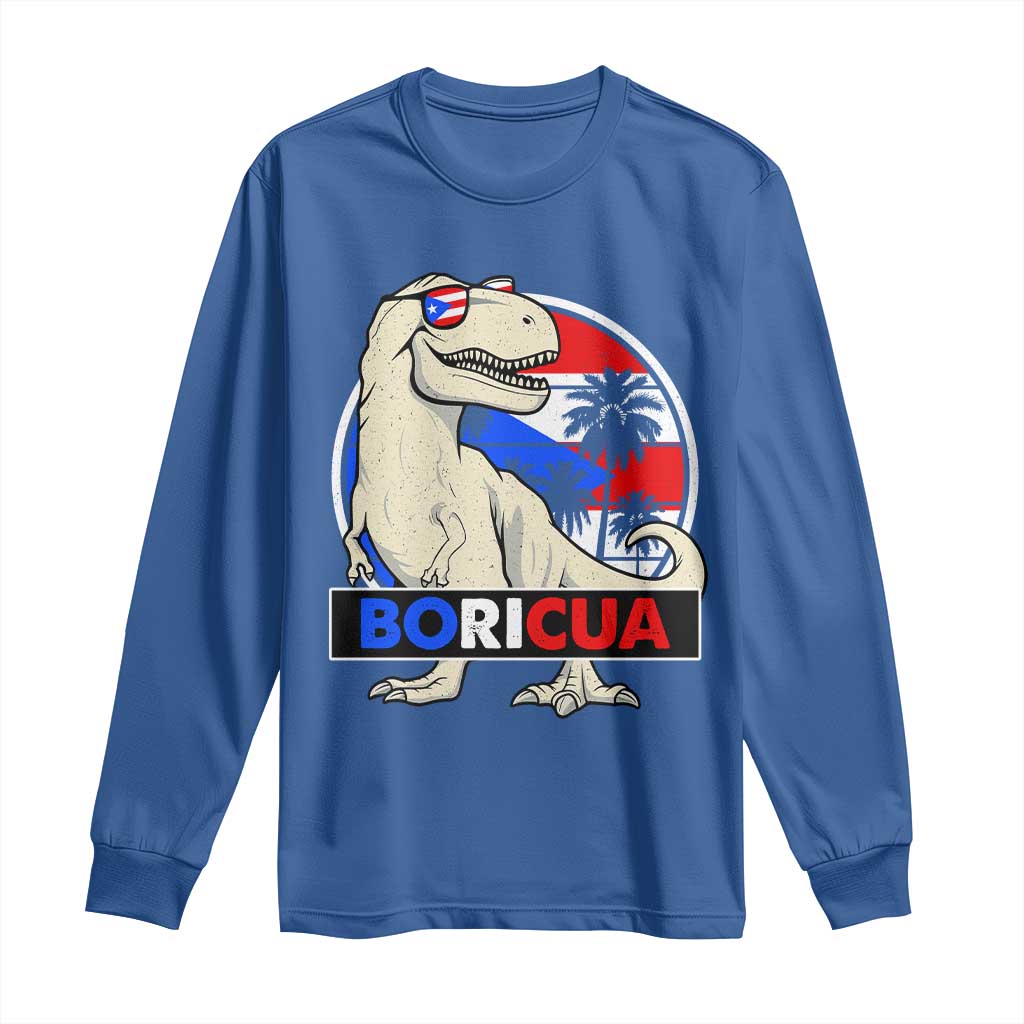 Funny Boricua Dinosaur Dino Puerto Rican Flag Hispanic Heritage Long Sleeve Shirt - Wonder Print Shop