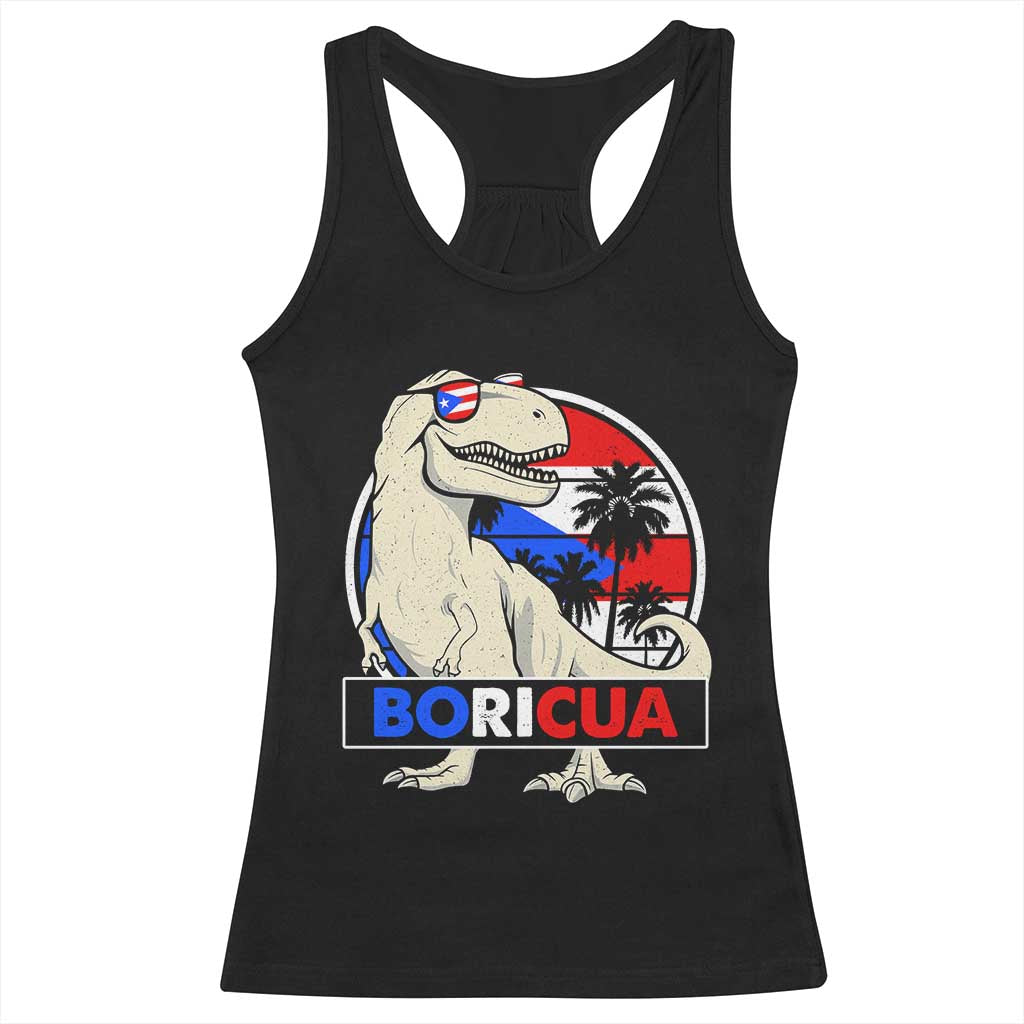 Funny Boricua Dinosaur Dino Puerto Rican Flag Hispanic Heritage Racerback Tank Top - Wonder Print Shop