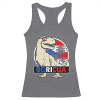 Funny Boricua Dinosaur Dino Puerto Rican Flag Hispanic Heritage Racerback Tank Top - Wonder Print Shop