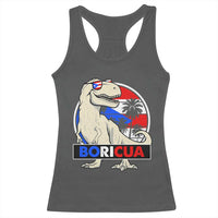 Funny Boricua Dinosaur Dino Puerto Rican Flag Hispanic Heritage Racerback Tank Top - Wonder Print Shop