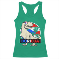 Funny Boricua Dinosaur Dino Puerto Rican Flag Hispanic Heritage Racerback Tank Top - Wonder Print Shop