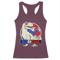 Funny Boricua Dinosaur Dino Puerto Rican Flag Hispanic Heritage Racerback Tank Top - Wonder Print Shop