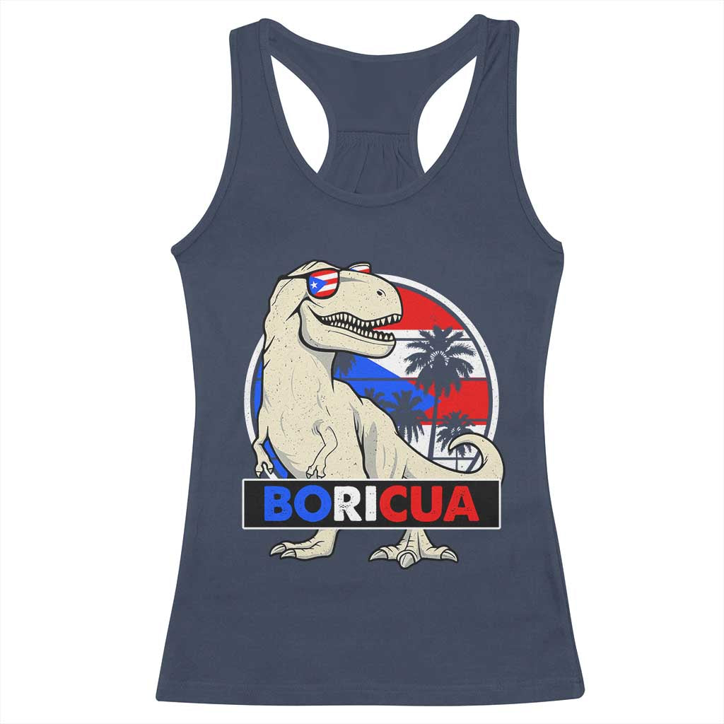 Funny Boricua Dinosaur Dino Puerto Rican Flag Hispanic Heritage Racerback Tank Top - Wonder Print Shop