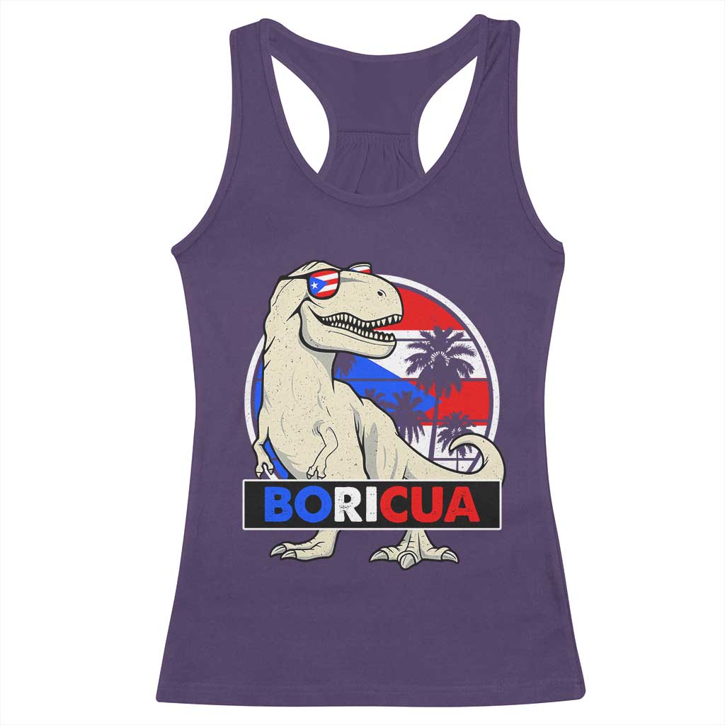 Funny Boricua Dinosaur Dino Puerto Rican Flag Hispanic Heritage Racerback Tank Top - Wonder Print Shop