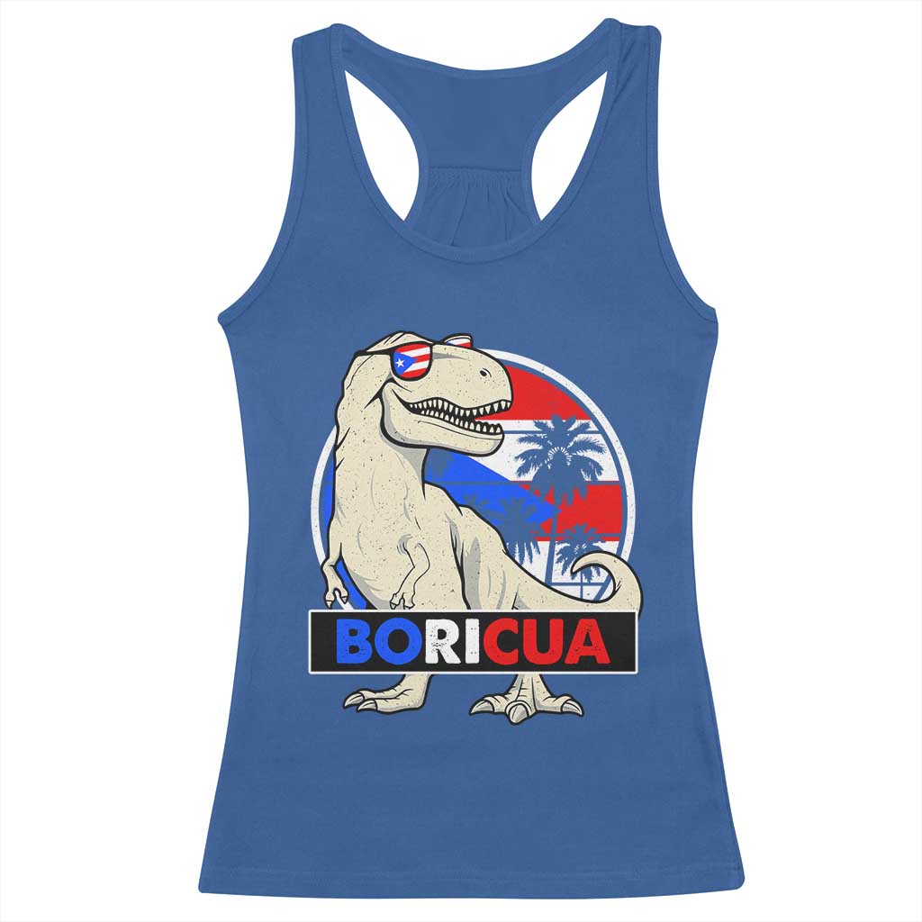 Funny Boricua Dinosaur Dino Puerto Rican Flag Hispanic Heritage Racerback Tank Top - Wonder Print Shop