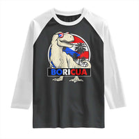 Funny Boricua Dinosaur Dino Puerto Rican Flag Hispanic Heritage Raglan Shirt - Wonder Print Shop