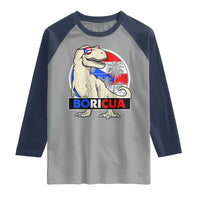 Funny Boricua Dinosaur Dino Puerto Rican Flag Hispanic Heritage Raglan Shirt - Wonder Print Shop