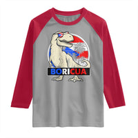 Funny Boricua Dinosaur Dino Puerto Rican Flag Hispanic Heritage Raglan Shirt - Wonder Print Shop