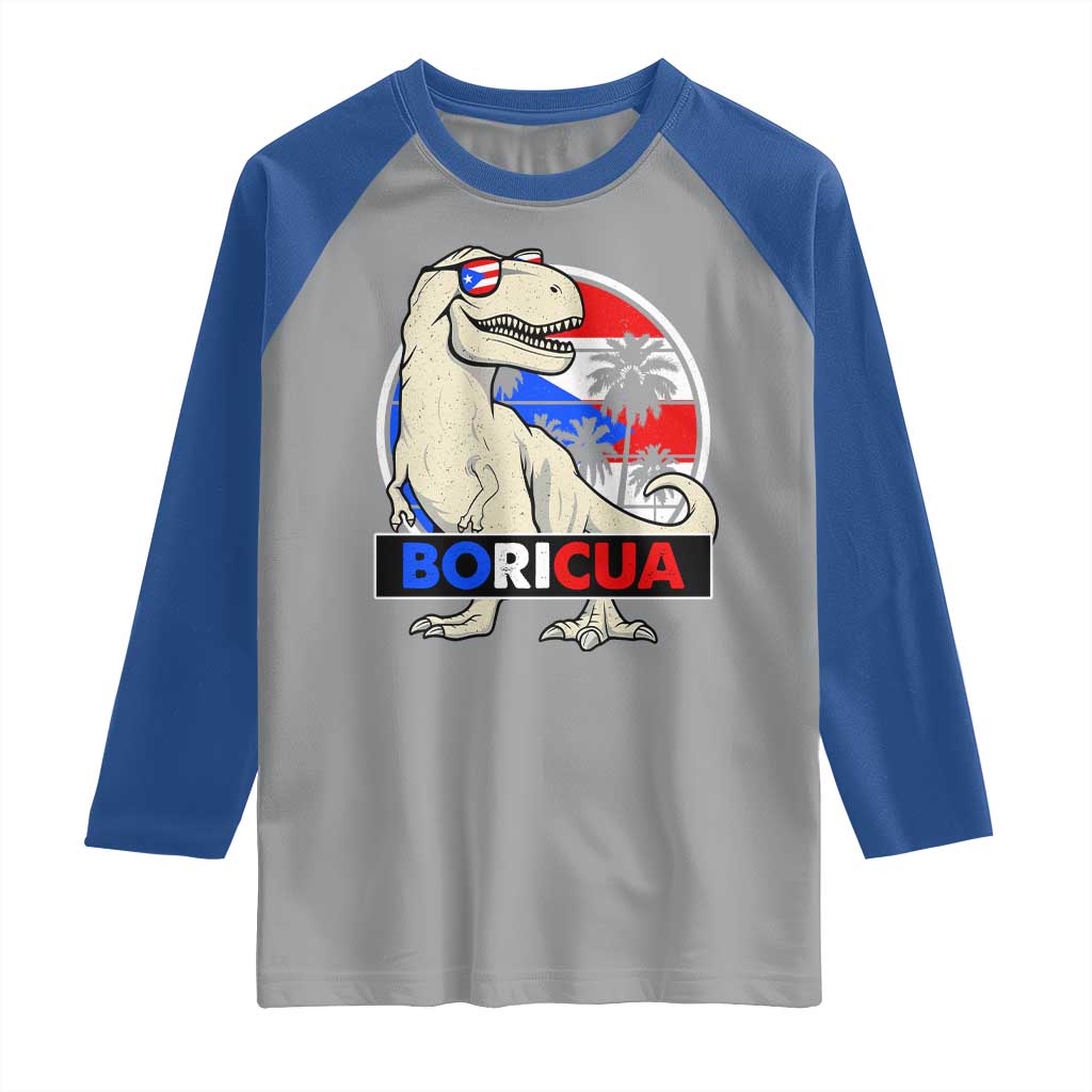 Funny Boricua Dinosaur Dino Puerto Rican Flag Hispanic Heritage Raglan Shirt - Wonder Print Shop