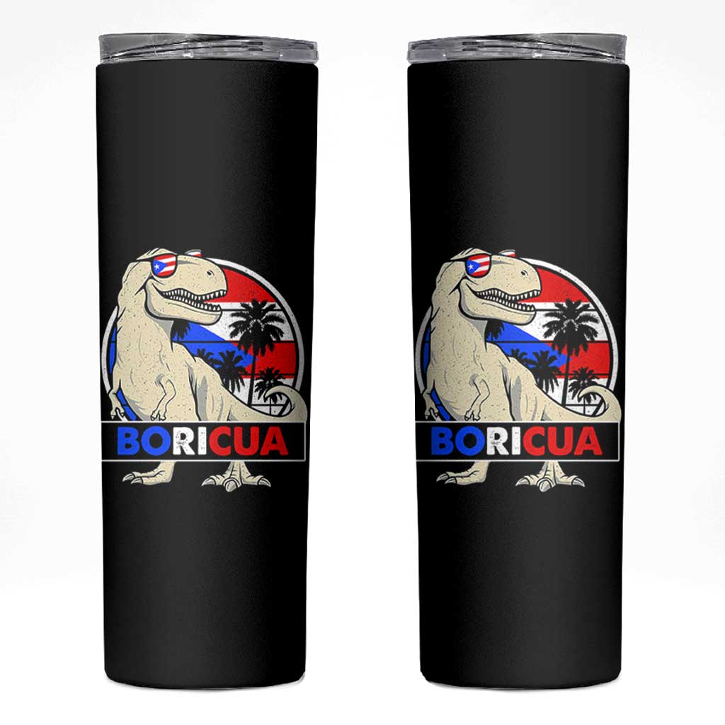 Funny Boricua Dinosaur Dino Puerto Rican Flag Hispanic Heritage Skinny Tumbler - Wonder Print Shop