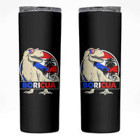 Funny Boricua Dinosaur Dino Puerto Rican Flag Hispanic Heritage Skinny Tumbler - Wonder Print Shop