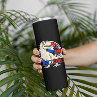 Funny Boricua Dinosaur Dino Puerto Rican Flag Hispanic Heritage Skinny Tumbler - Wonder Print Shop
