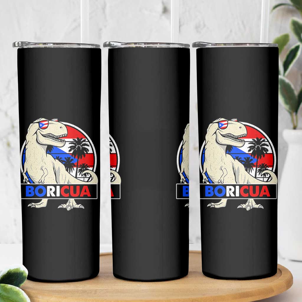 Funny Boricua Dinosaur Dino Puerto Rican Flag Hispanic Heritage Skinny Tumbler - Wonder Print Shop