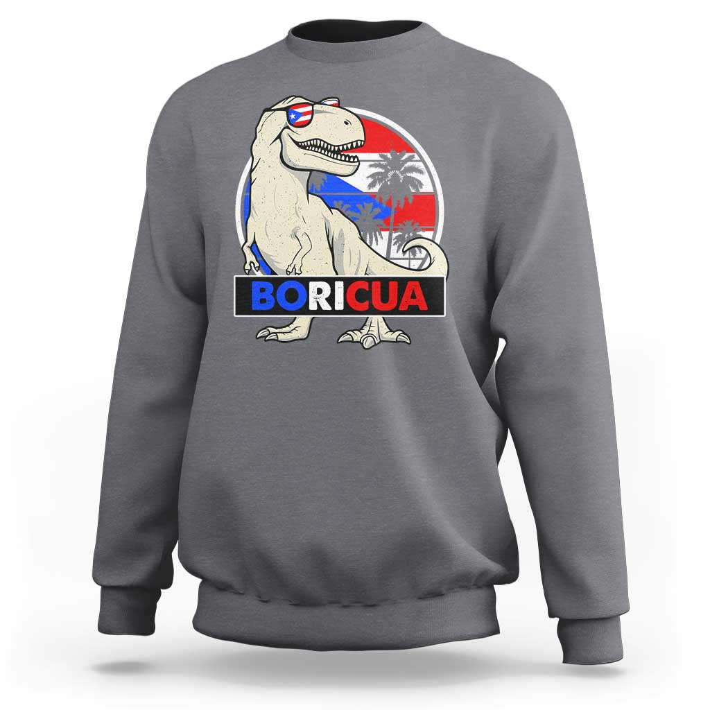 Funny Boricua Dinosaur Dino Puerto Rican Flag Hispanic Heritage Sweatshirt - Wonder Print Shop