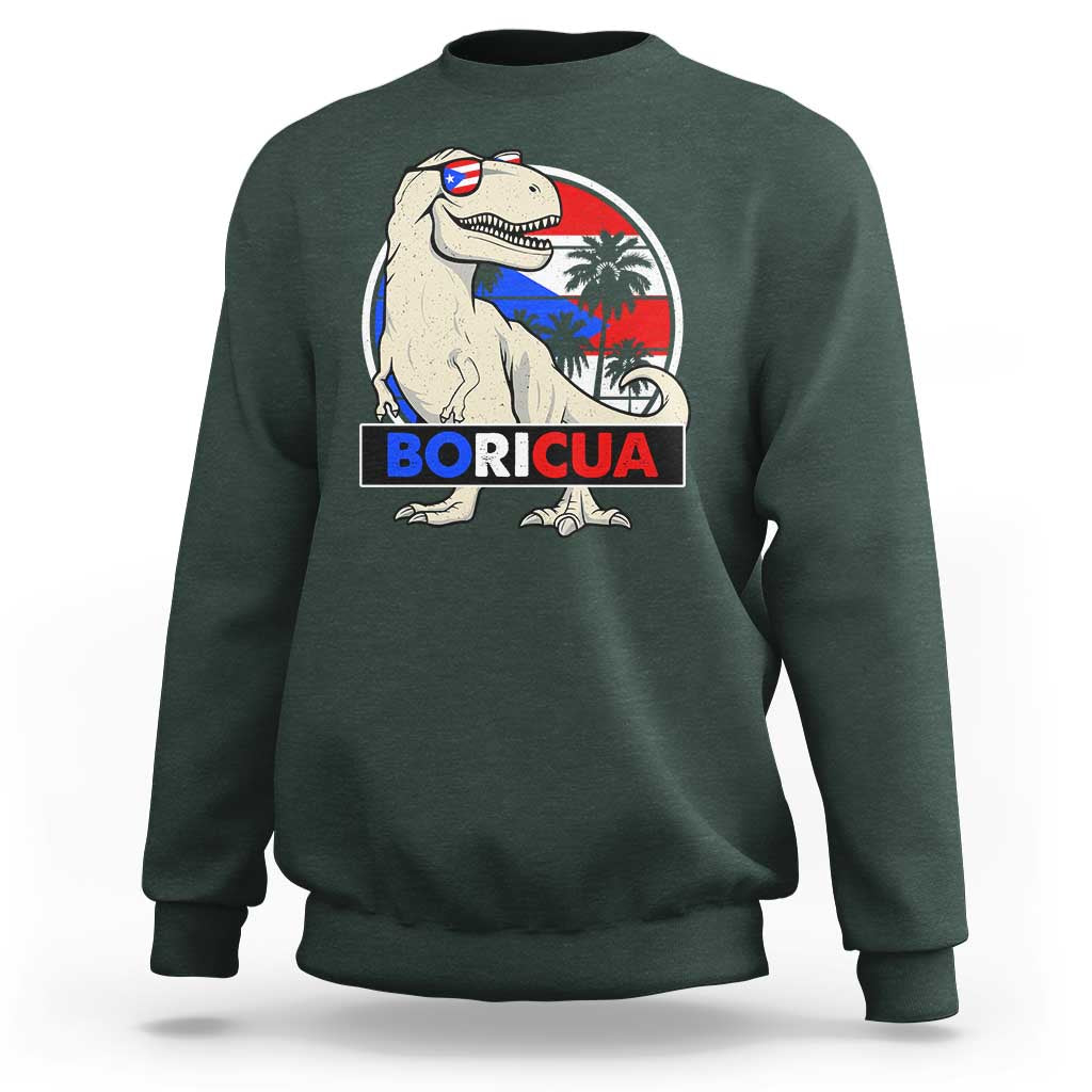 Funny Boricua Dinosaur Dino Puerto Rican Flag Hispanic Heritage Sweatshirt - Wonder Print Shop