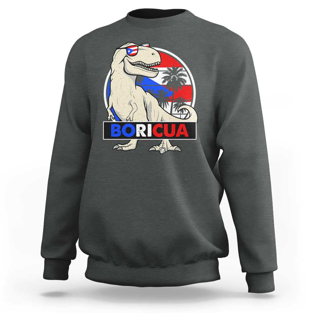 Funny Boricua Dinosaur Dino Puerto Rican Flag Hispanic Heritage Sweatshirt - Wonder Print Shop