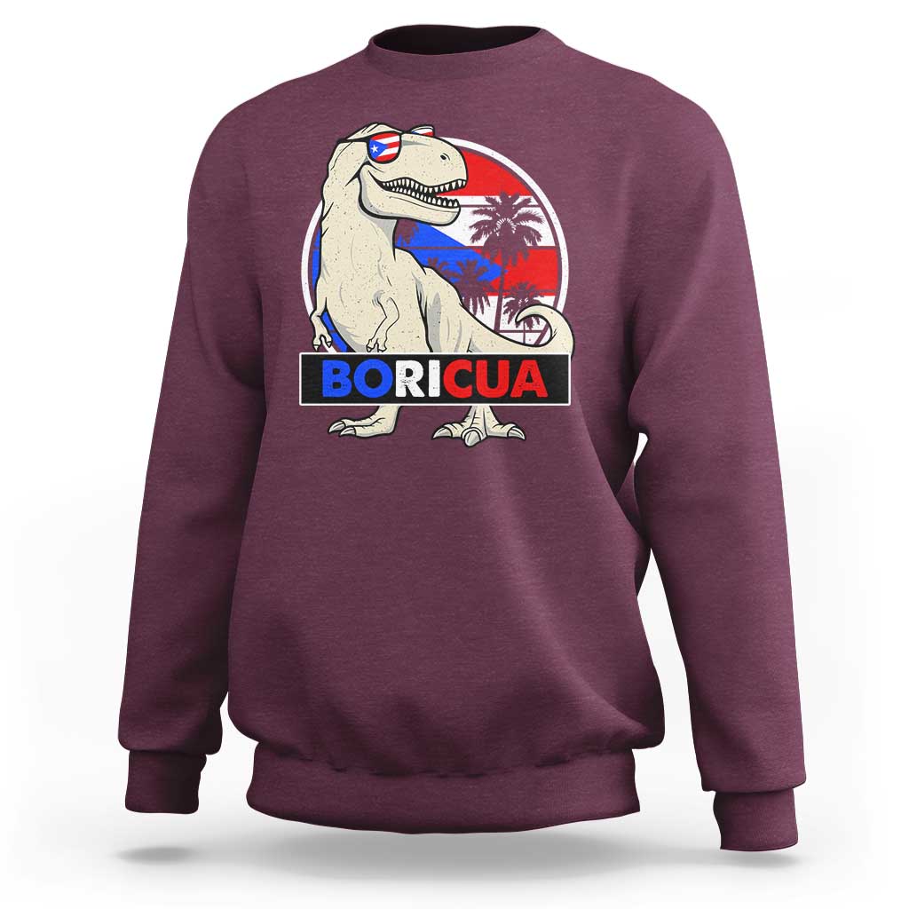Funny Boricua Dinosaur Dino Puerto Rican Flag Hispanic Heritage Sweatshirt - Wonder Print Shop