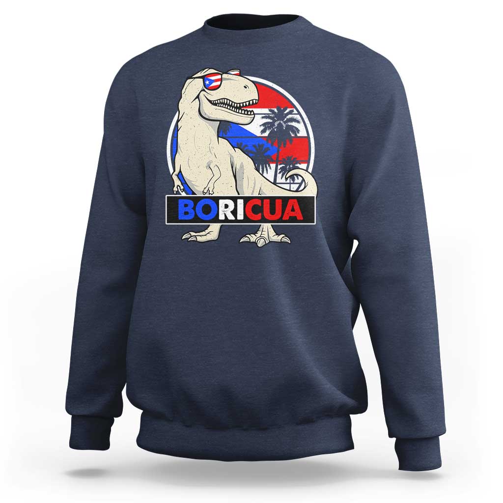 Funny Boricua Dinosaur Dino Puerto Rican Flag Hispanic Heritage Sweatshirt - Wonder Print Shop