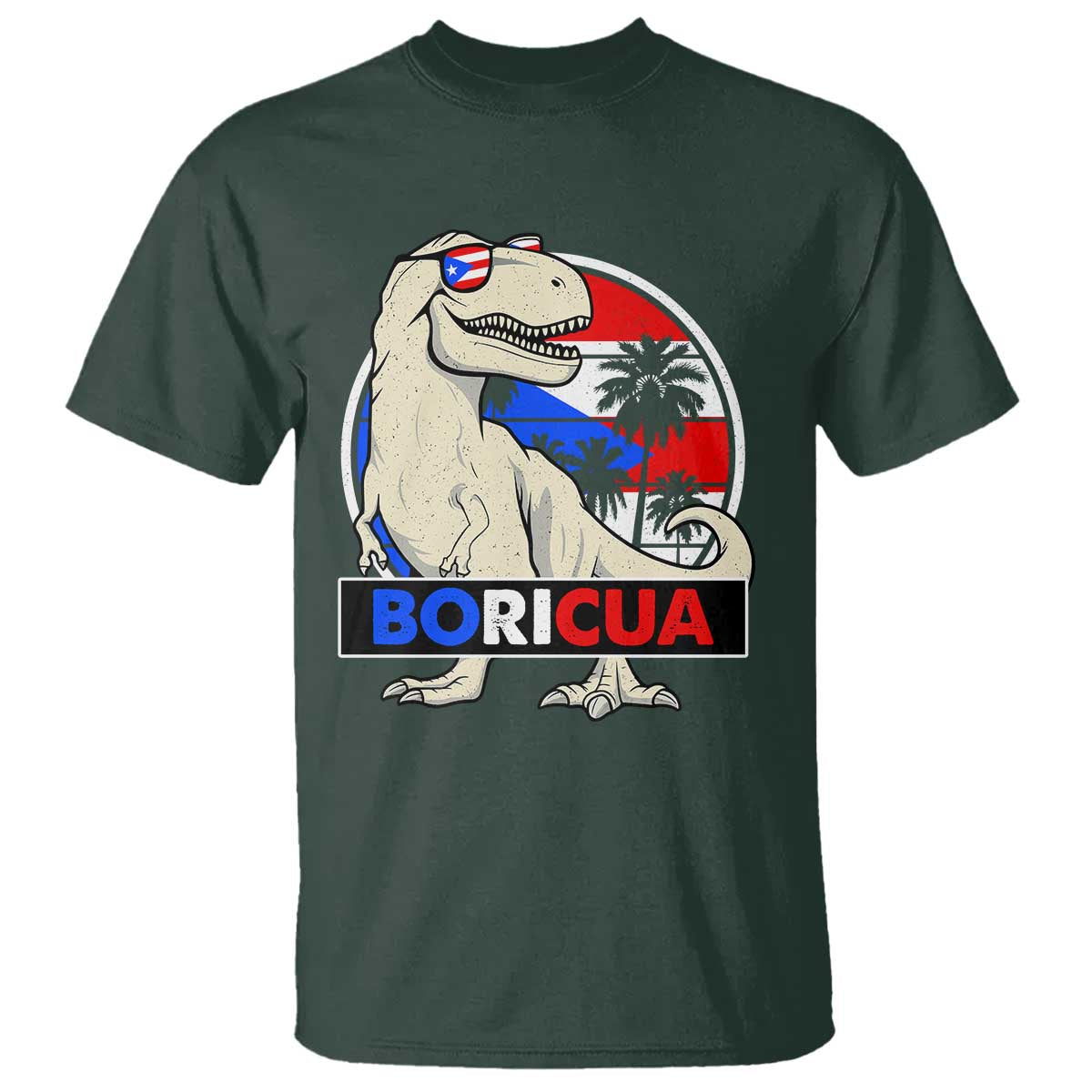 Funny Boricua Dinosaur Dino Puerto Rican Flag Hispanic Heritage T Shirt - Wonder Print Shop