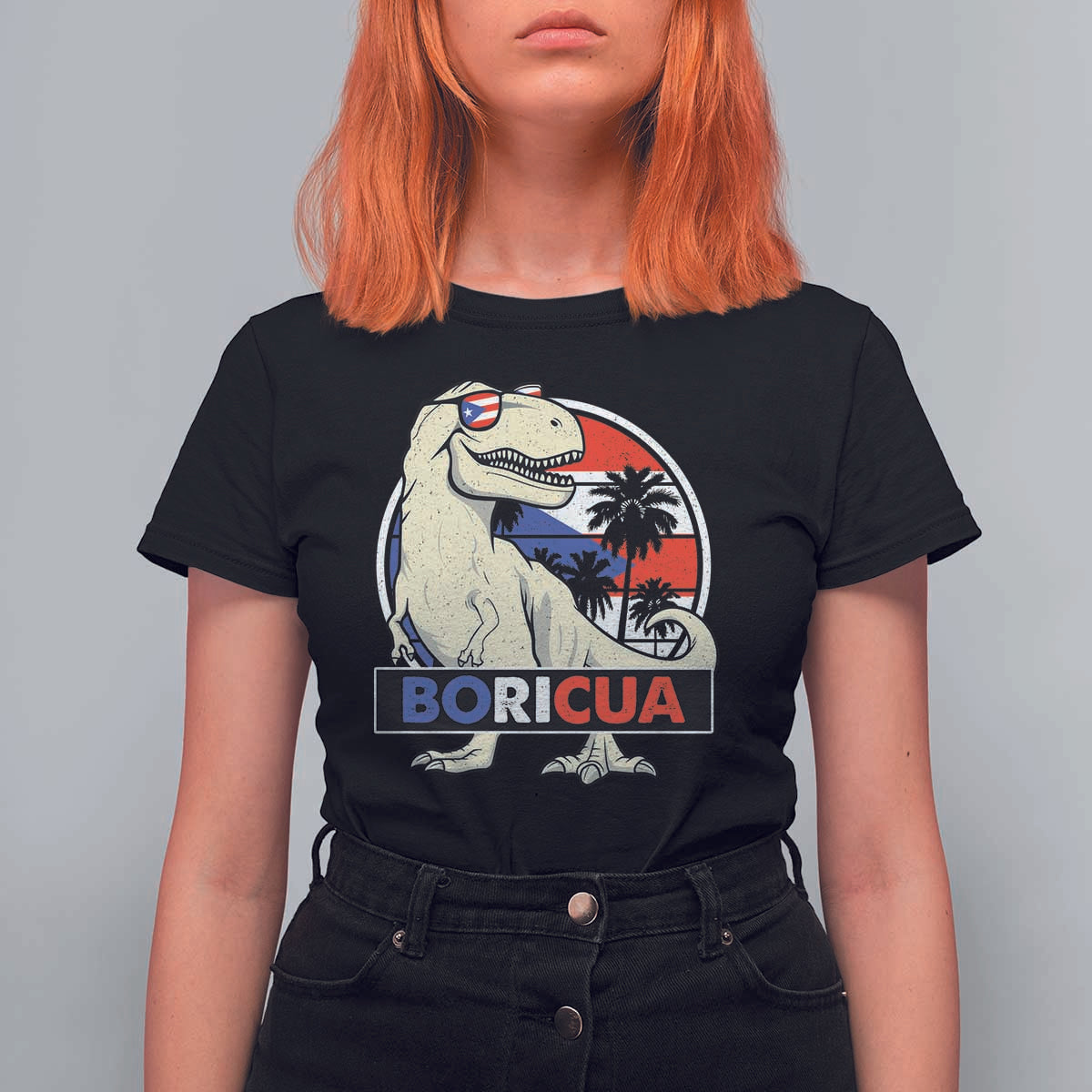 Funny Boricua Dinosaur Dino Puerto Rican Flag Hispanic Heritage T Shirt For Women - Wonder Print Shop