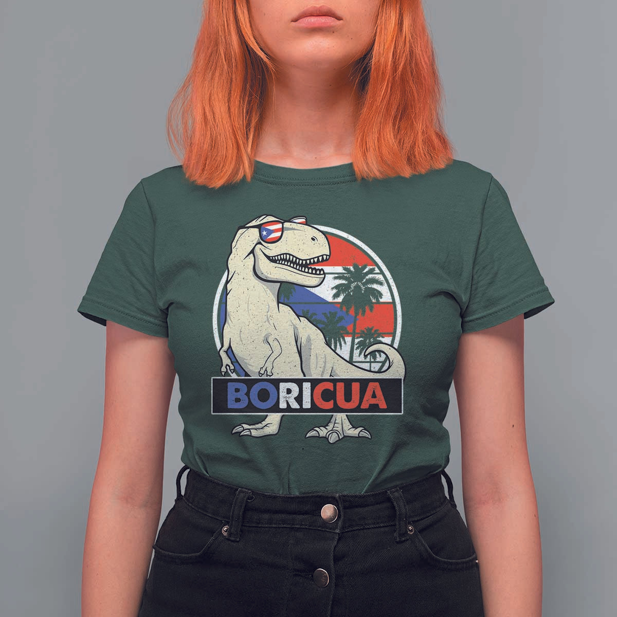 Funny Boricua Dinosaur Dino Puerto Rican Flag Hispanic Heritage T Shirt For Women - Wonder Print Shop