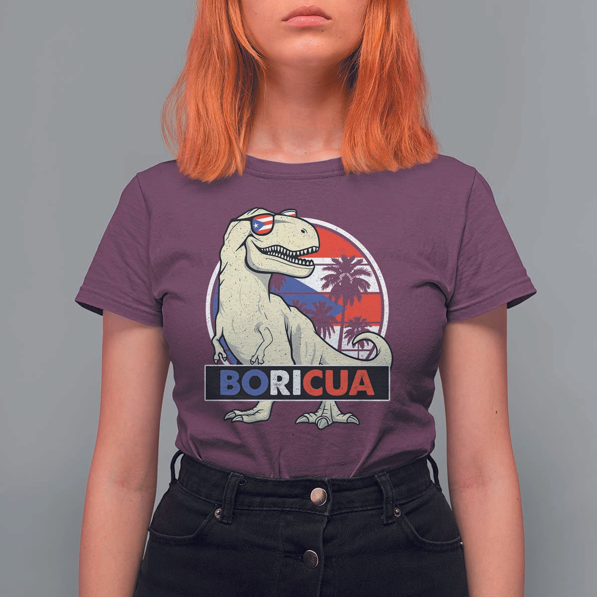 Funny Boricua Dinosaur Dino Puerto Rican Flag Hispanic Heritage T Shirt For Women - Wonder Print Shop