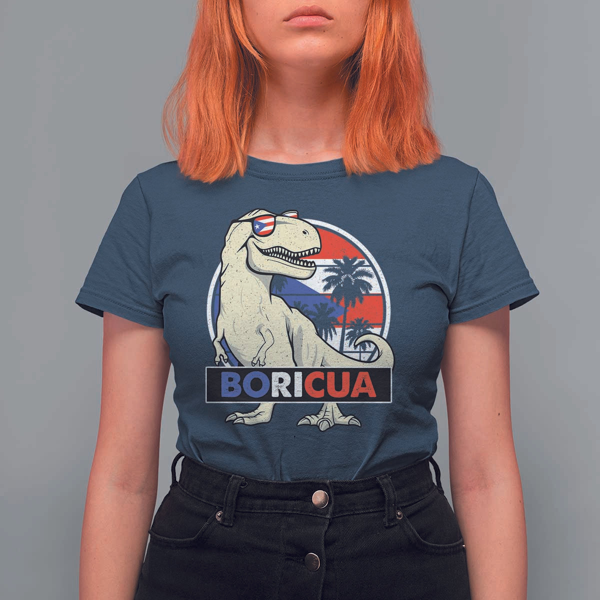 Funny Boricua Dinosaur Dino Puerto Rican Flag Hispanic Heritage T Shirt For Women - Wonder Print Shop