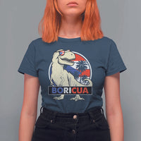 Funny Boricua Dinosaur Dino Puerto Rican Flag Hispanic Heritage T Shirt For Women - Wonder Print Shop