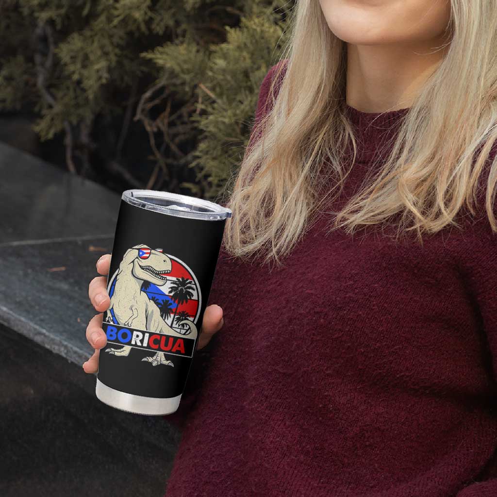 Funny Boricua Dinosaur Dino Puerto Rican Flag Hispanic Heritage Tumbler Cup - Wonder Print Shop