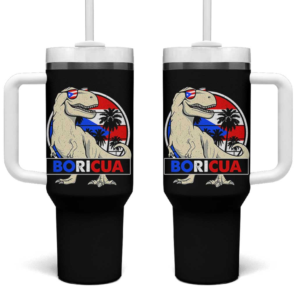 Funny Boricua Dinosaur Dino Puerto Rican Flag Hispanic Heritage Tumbler With Handle - Wonder Print Shop