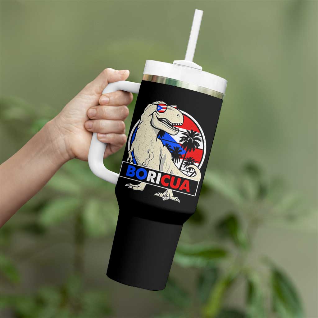 Funny Boricua Dinosaur Dino Puerto Rican Flag Hispanic Heritage Tumbler With Handle - Wonder Print Shop