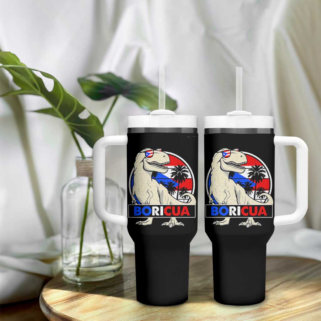 Funny Boricua Dinosaur Dino Puerto Rican Flag Hispanic Heritage Tumbler With Handle - Wonder Print Shop