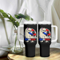 Funny Boricua Dinosaur Dino Puerto Rican Flag Hispanic Heritage Tumbler With Handle - Wonder Print Shop