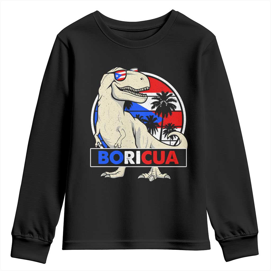 Funny Boricua Dinosaur Dino Puerto Rican Flag Hispanic Heritage Youth Sweatshirt - Wonder Print Shop