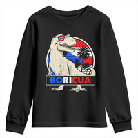 Funny Boricua Dinosaur Dino Puerto Rican Flag Hispanic Heritage Youth Sweatshirt - Wonder Print Shop