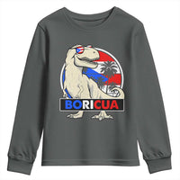 Funny Boricua Dinosaur Dino Puerto Rican Flag Hispanic Heritage Youth Sweatshirt - Wonder Print Shop