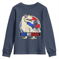 Funny Boricua Dinosaur Dino Puerto Rican Flag Hispanic Heritage Youth Sweatshirt - Wonder Print Shop