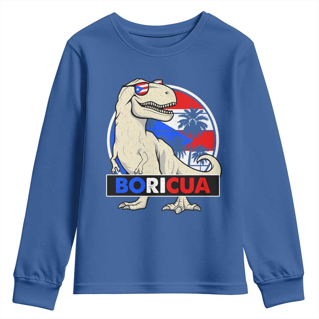 Funny Boricua Dinosaur Dino Puerto Rican Flag Hispanic Heritage Youth Sweatshirt - Wonder Print Shop