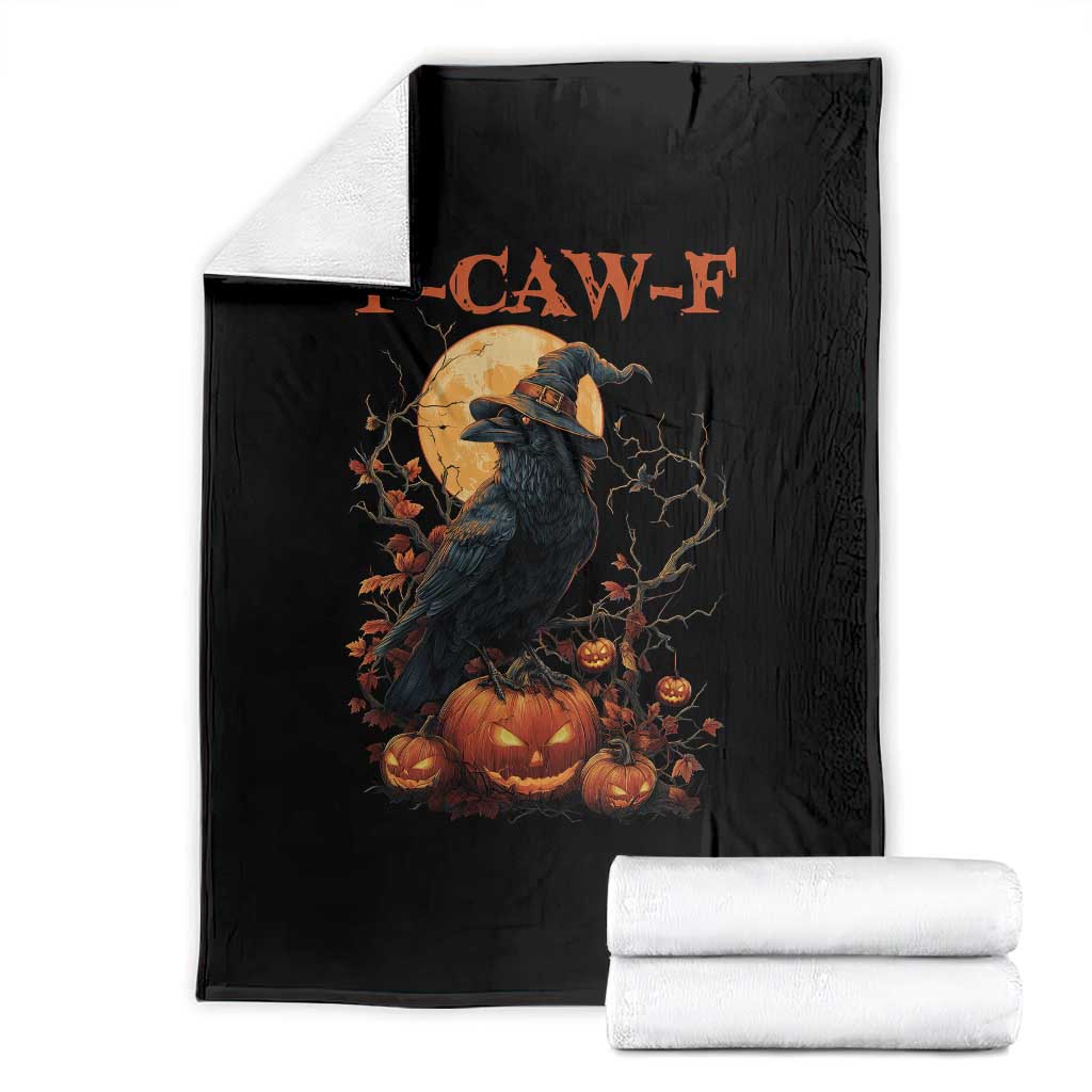 Funny Halloween F Caw F Throw Blanket Black Crow Moon Gothic Spooky Season - Wonder Print Shop