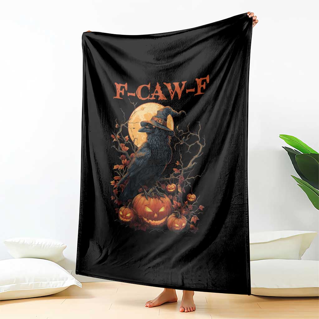 Funny Halloween F Caw F Throw Blanket Black Crow Moon Gothic Spooky Season - Wonder Print Shop