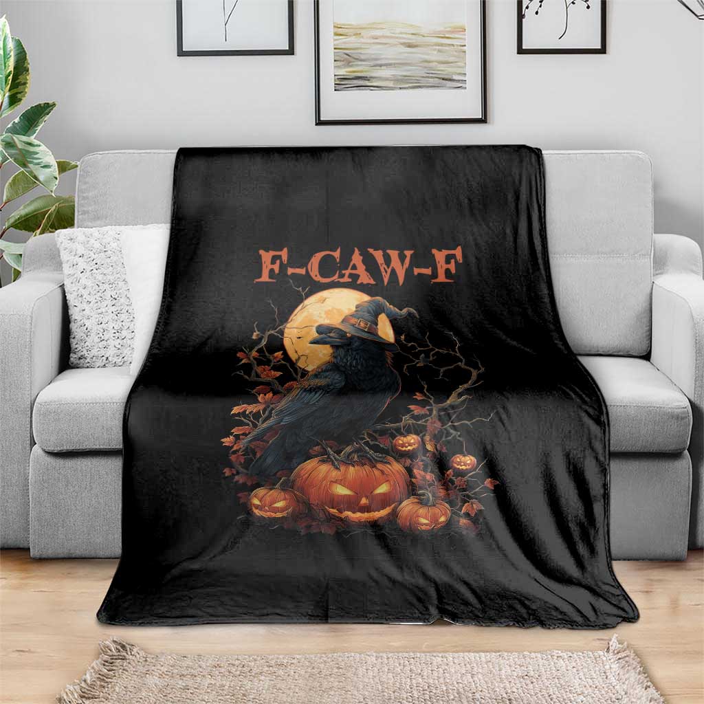 Funny Halloween F Caw F Throw Blanket Black Crow Moon Gothic Spooky Season - Wonder Print Shop