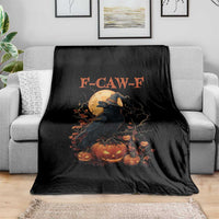 Funny Halloween F Caw F Throw Blanket Black Crow Moon Gothic Spooky Season - Wonder Print Shop