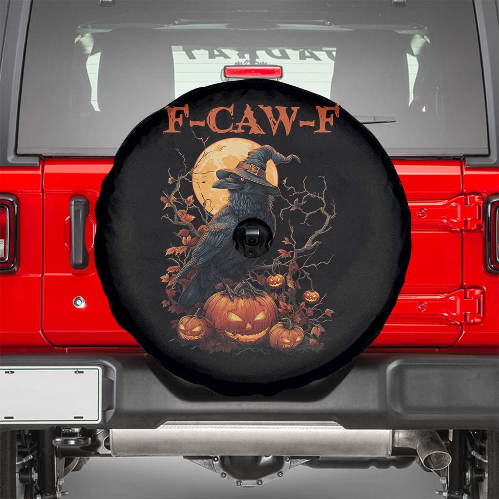 Funny Halloween F Caw F Spare Tire Cover Black Crow Moon Gothic Spooky Season - Wonder Print Shop